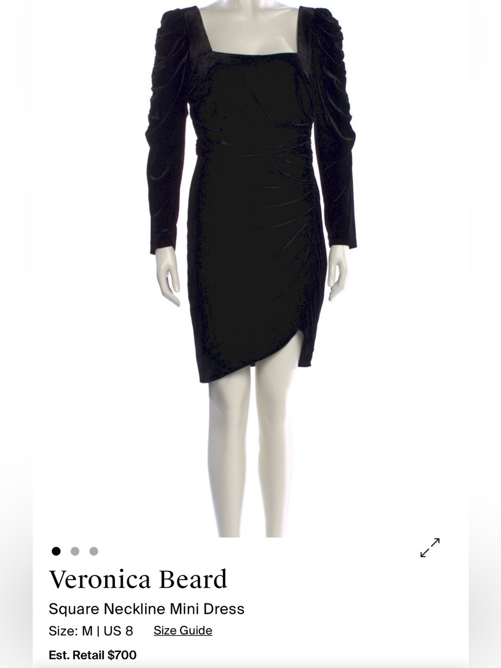Veronica Beard Ruched Square-Neck Mini Dress Size 8 - Picture 2 of 5